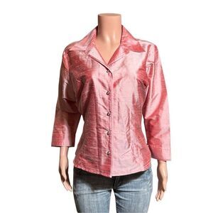 pink button down indie v-neck 3/4 sleeves top 14/L